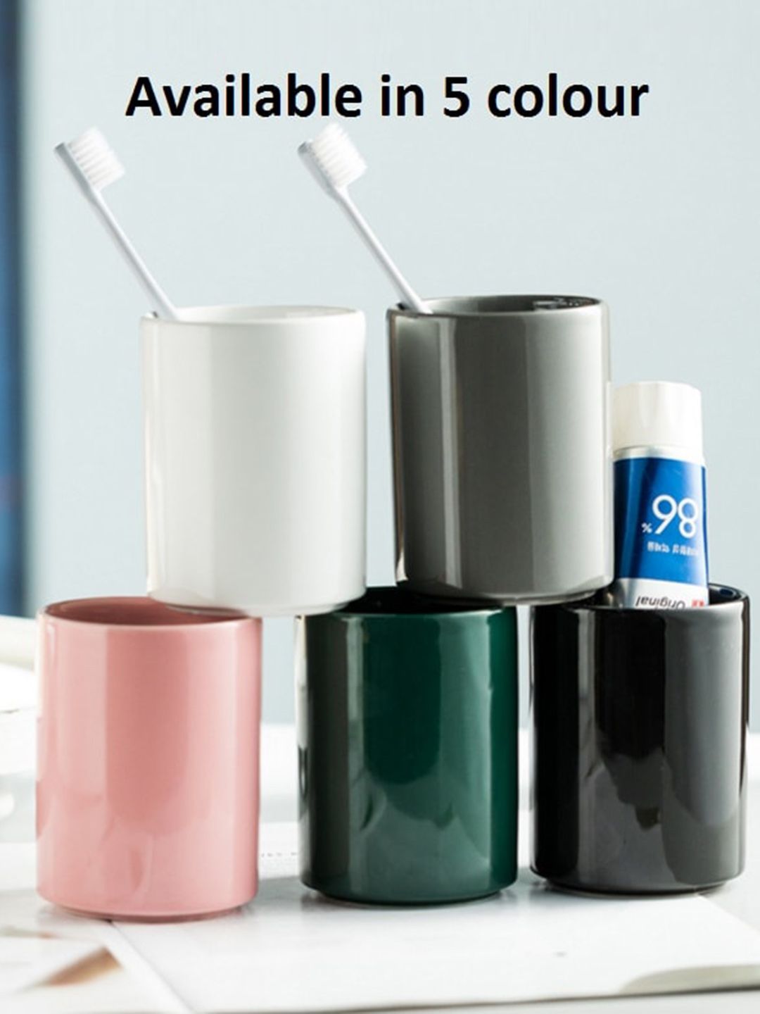 FabSeasons Grey Solid Ceramic Toothbrush Holder
