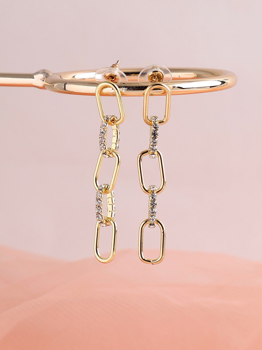SOHI Gold-Toned Contemporary Drop Earrings