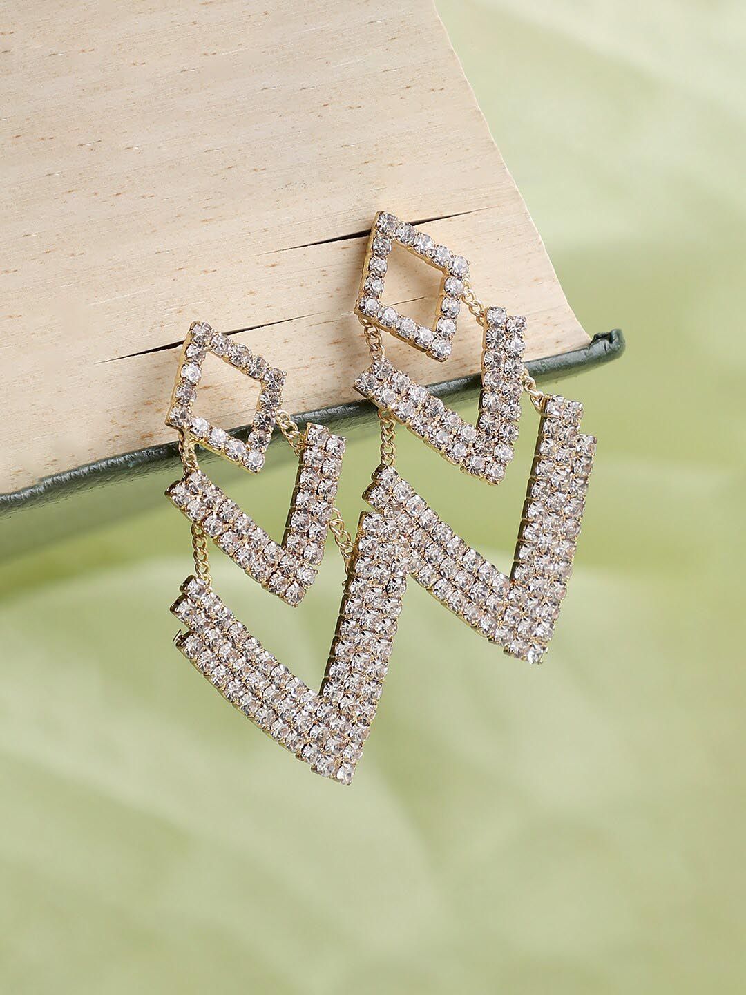 SOHI Silver-Toned & Silver Plated Contemporary Drop Earrings