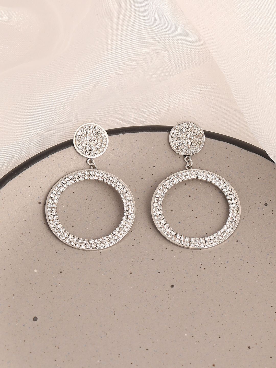 SOHI Silver-Toned & Gold Plated Contemporary Drop Earrings