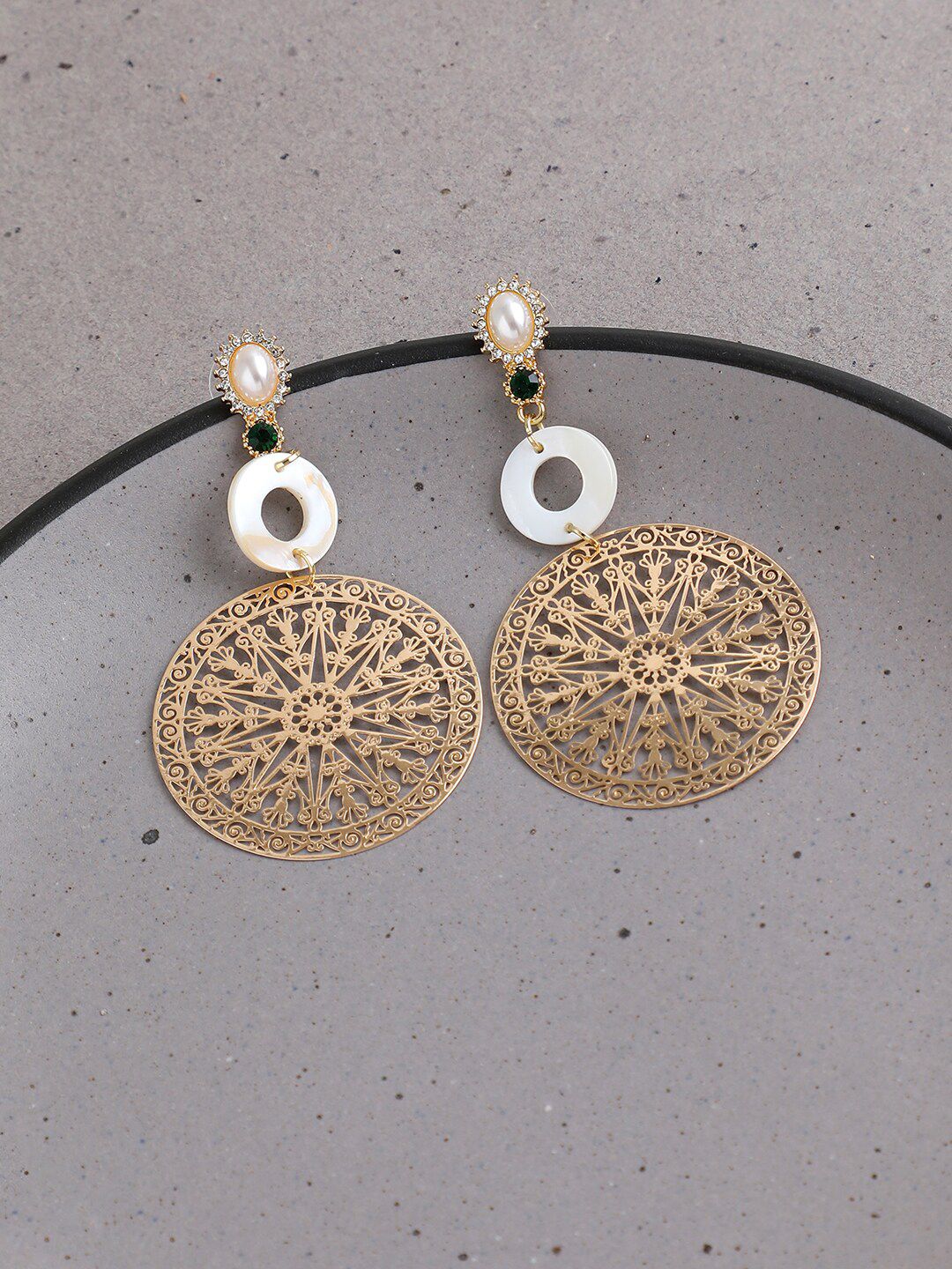 SOHI Gold-Toned & Gold Plated Contemporary Drop Earrings