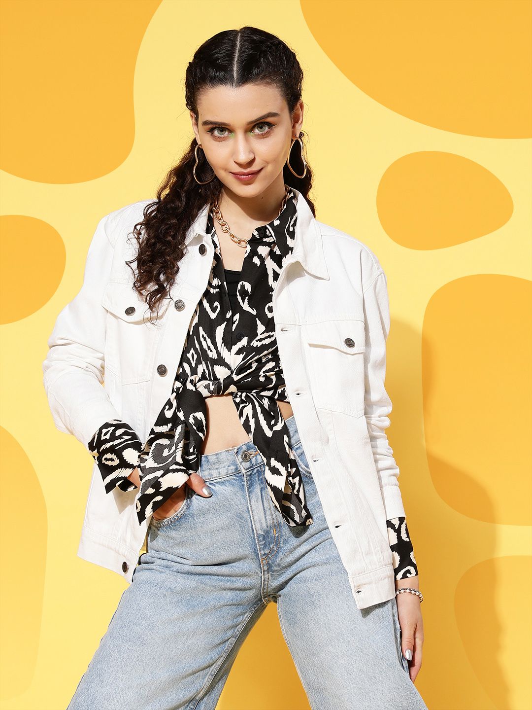 Buy SASSAFRAS Women White Oversized Washed Denim Jacket - Jackets