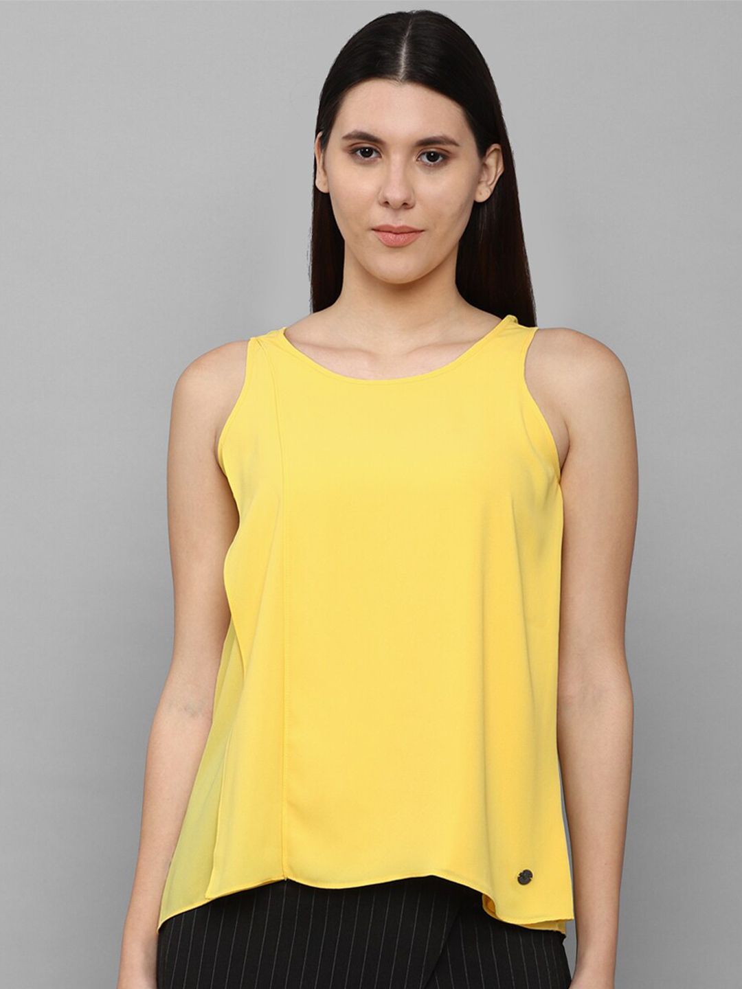Allen Solly Woman Women Yellow Solid Sleeveless Top Price in India