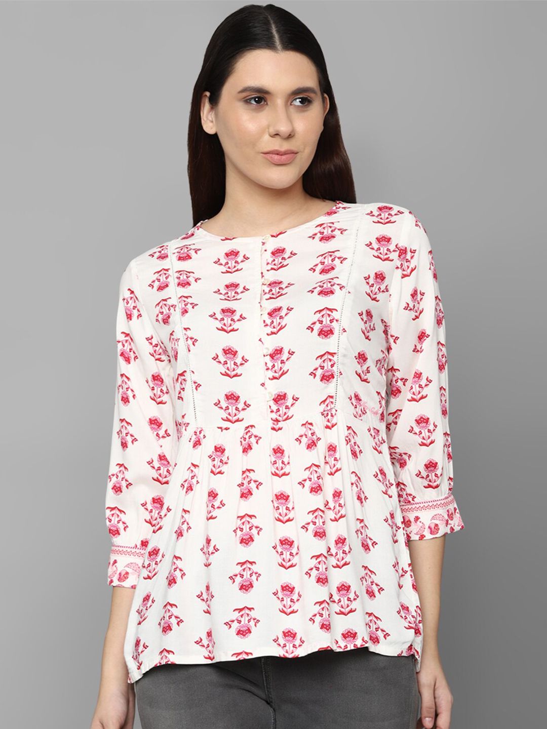 Allen Solly Woman White Floral Print Top Price in India