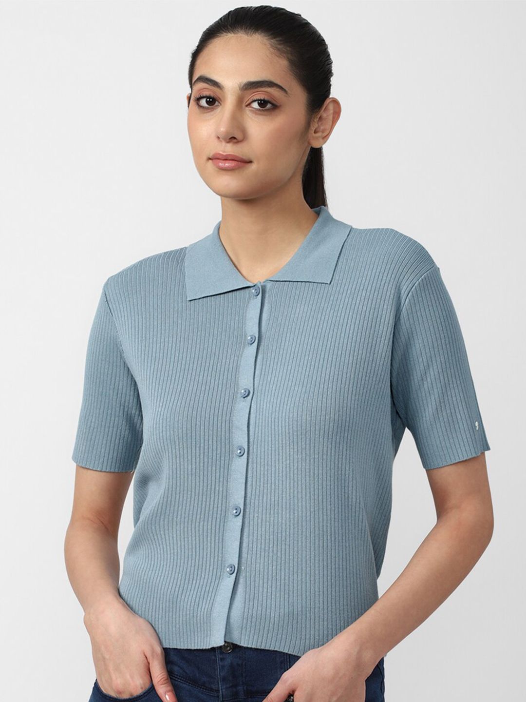 Van Heusen Women Blue Shirt Style Top Price in India