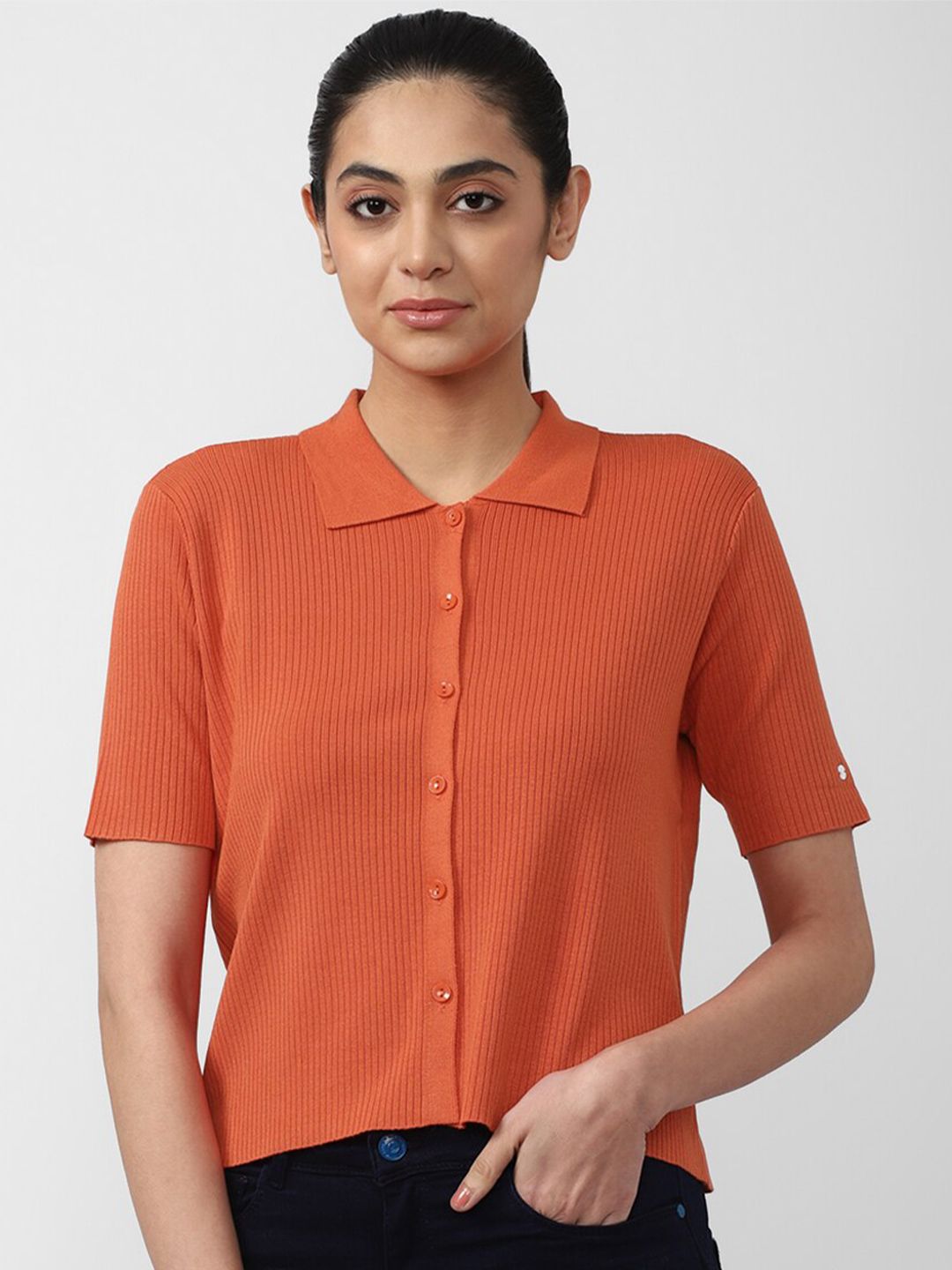 Van Heusen Women Orange Shirt Style Top Price in India