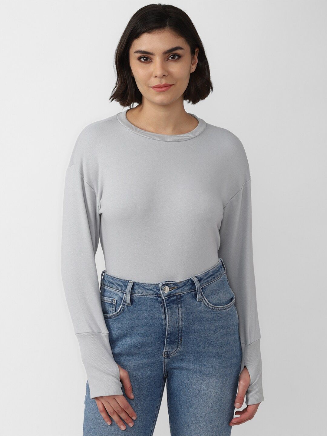 FOREVER 21 Grey Solid Regular Top Price in India