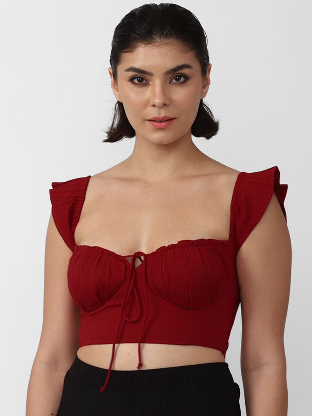FOREVER 21 Maroon Sweetheart Neck Bralette Crop Top Price in India