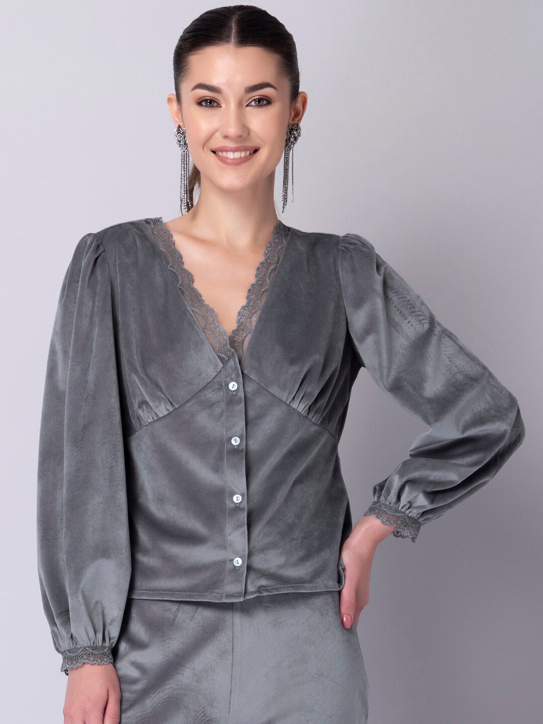 FabAlley Women Grey Shirt Style Top Price in India