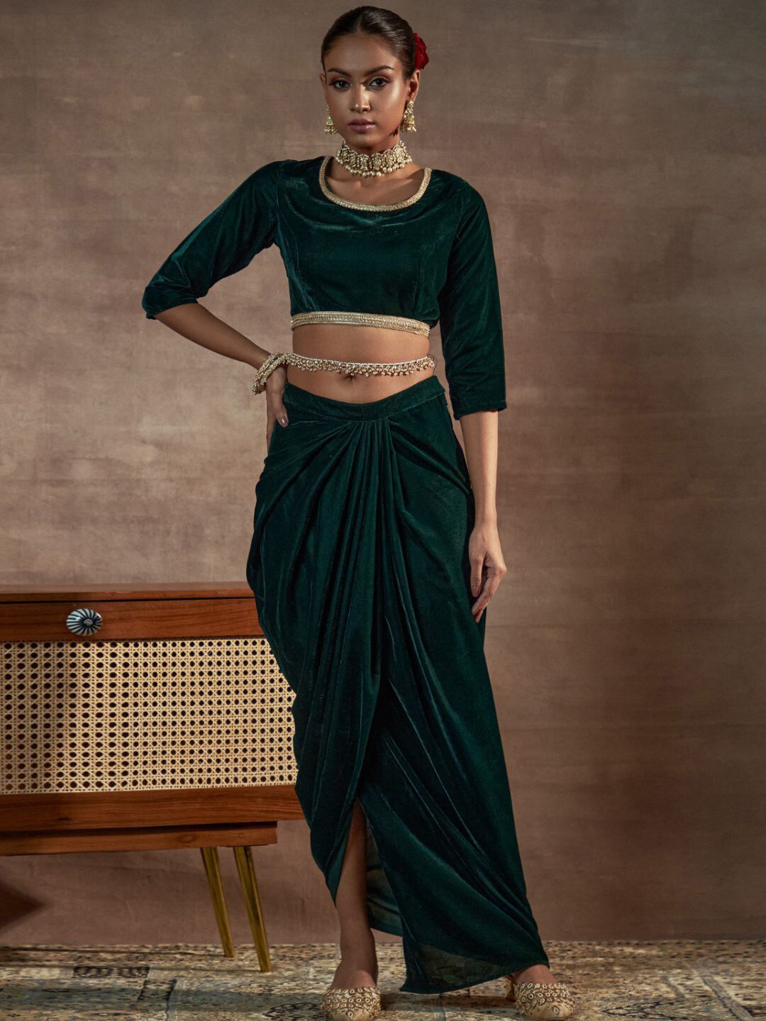 Alaya By Stage3 Women Green Solid Draped Skirt Price in India