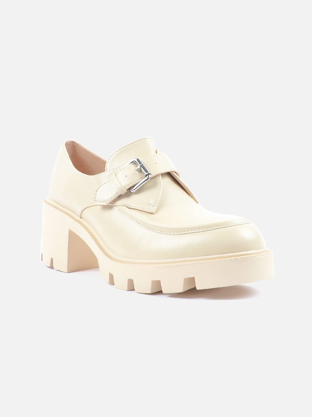 Carlton London Women Cream Solid Synthetic Patent Velcro Block Slip-On Sneakers Price in India