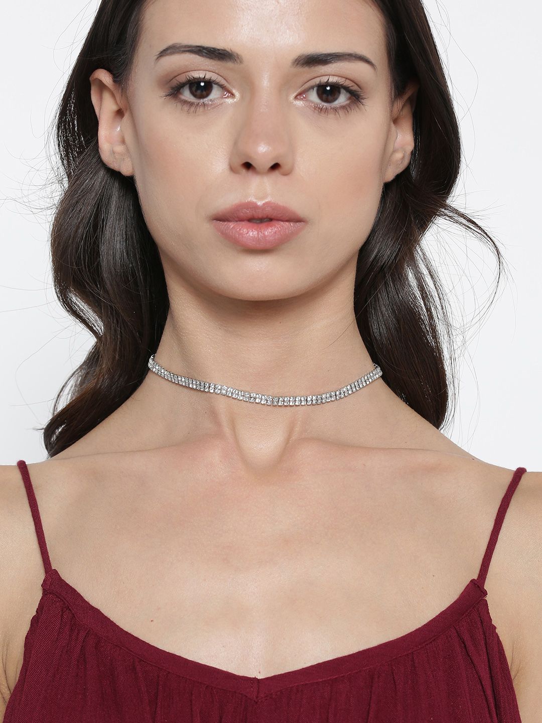 Bellofox Silver-Toned Stone-Studded Choker Necklace Price in India