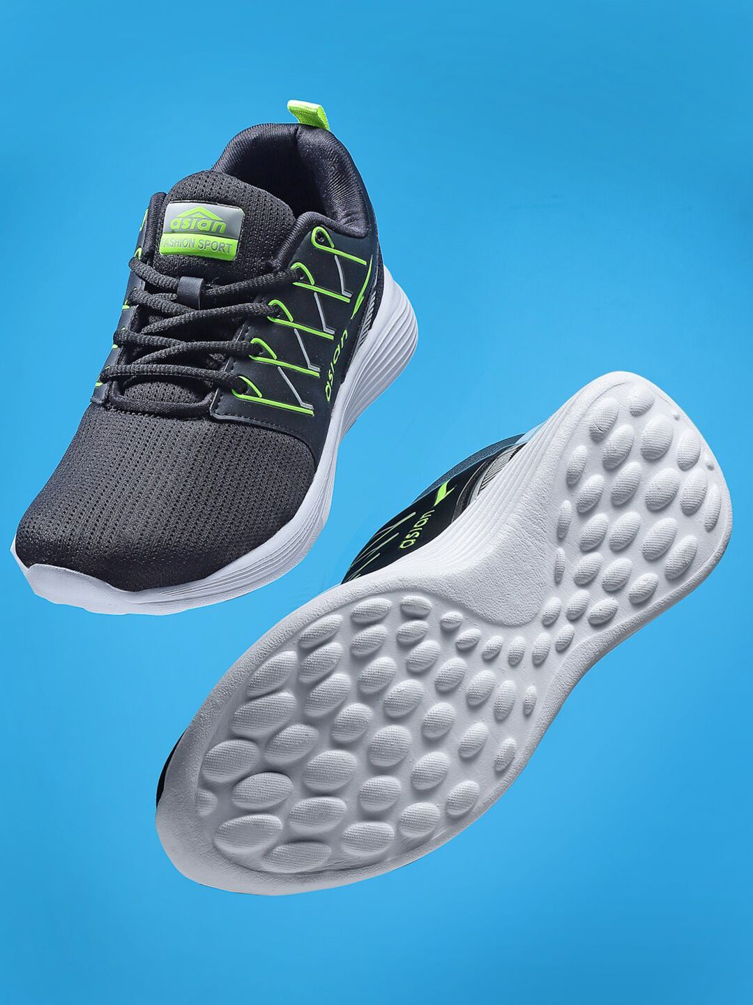 ASIAN Men Black Mesh Running Non-Marking Lace-Up Shoes