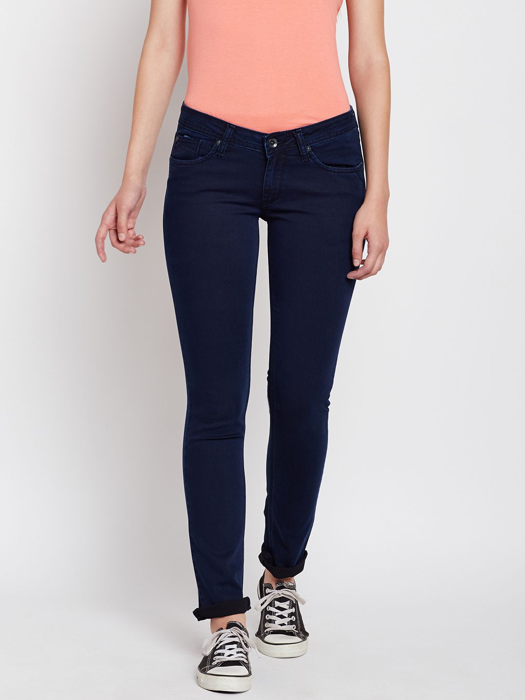 Pepe Jeans Women Navy Frisky Slim Fit Low-Rise Clean Look Stretchable Jeans Price in India