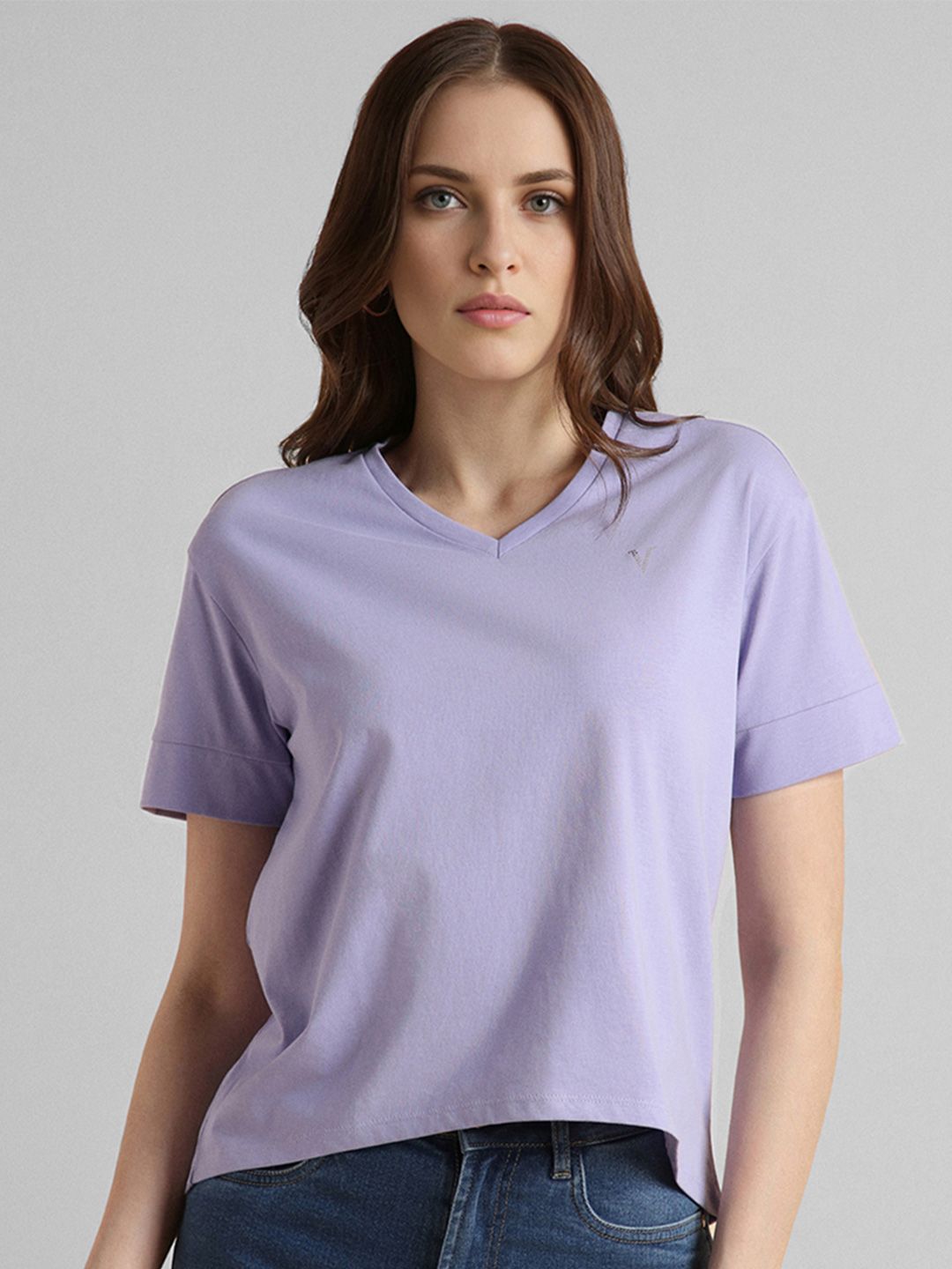 Van Heusen Woman Women Solid V-Neck Knitted T-shirt With Embellished Detail