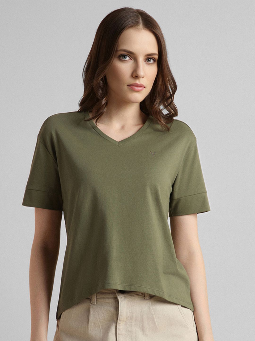 Van Heusen Woman Women Solid V-Neck Knitted T-shirt With Embellished Detail