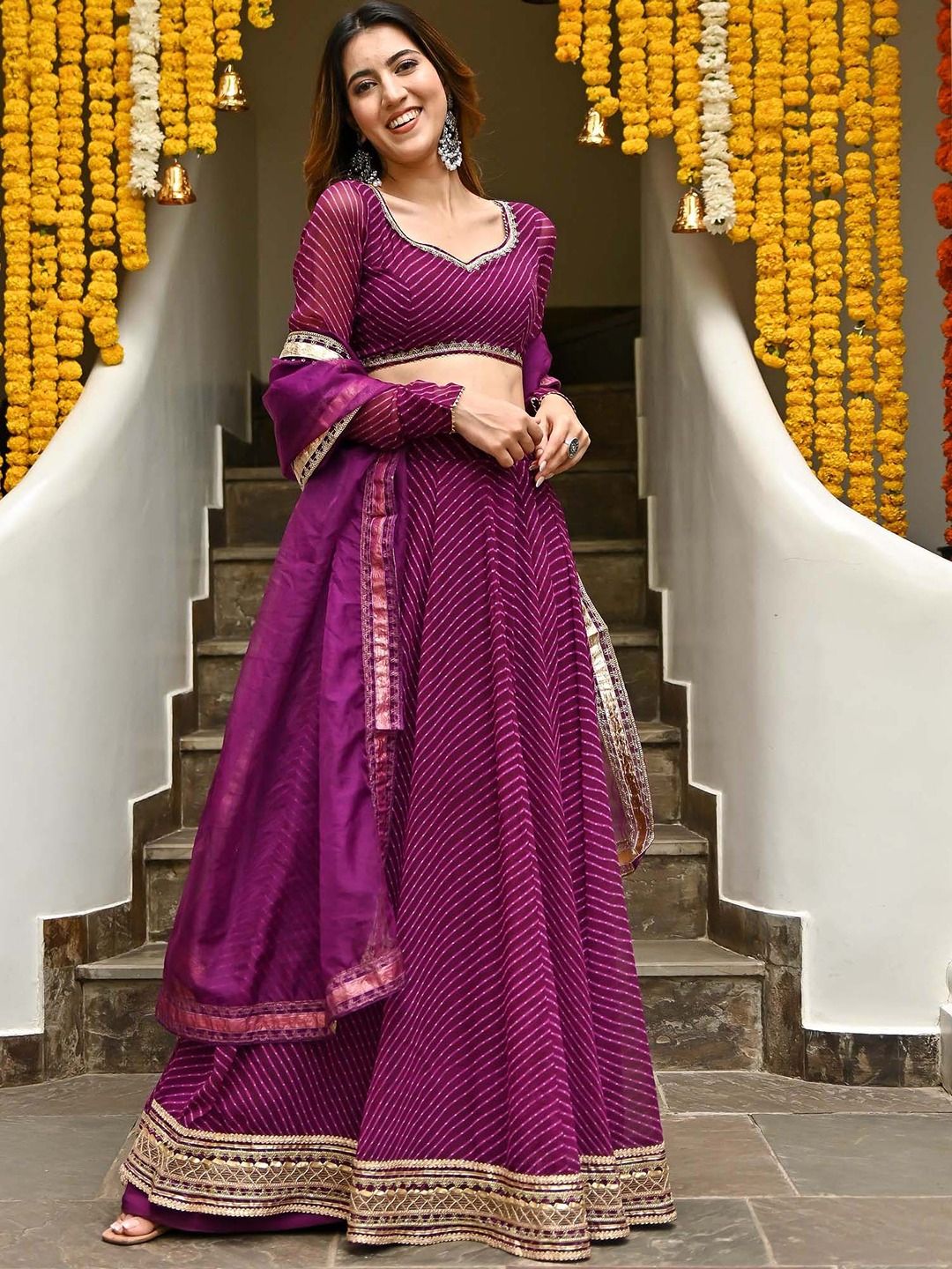 Lavanya The Label Purple & Gold-Toned Printed Ready to Wear Lehenga & Blouse With Dupatta Price in India