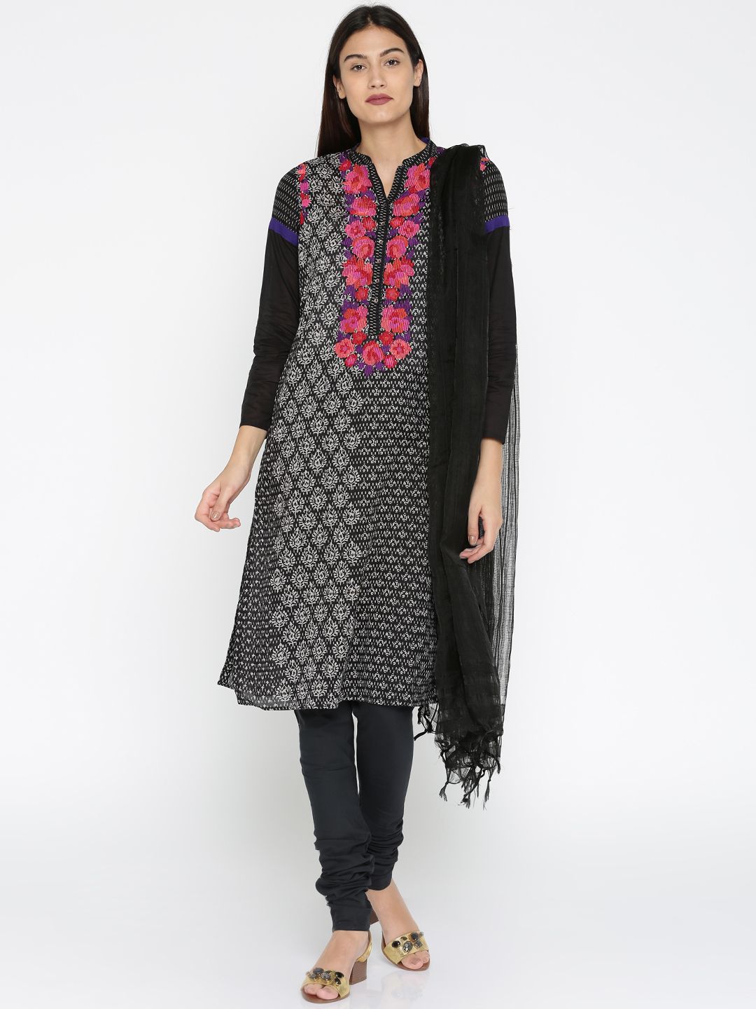 AURELIA Black Self-Checked Dupatta