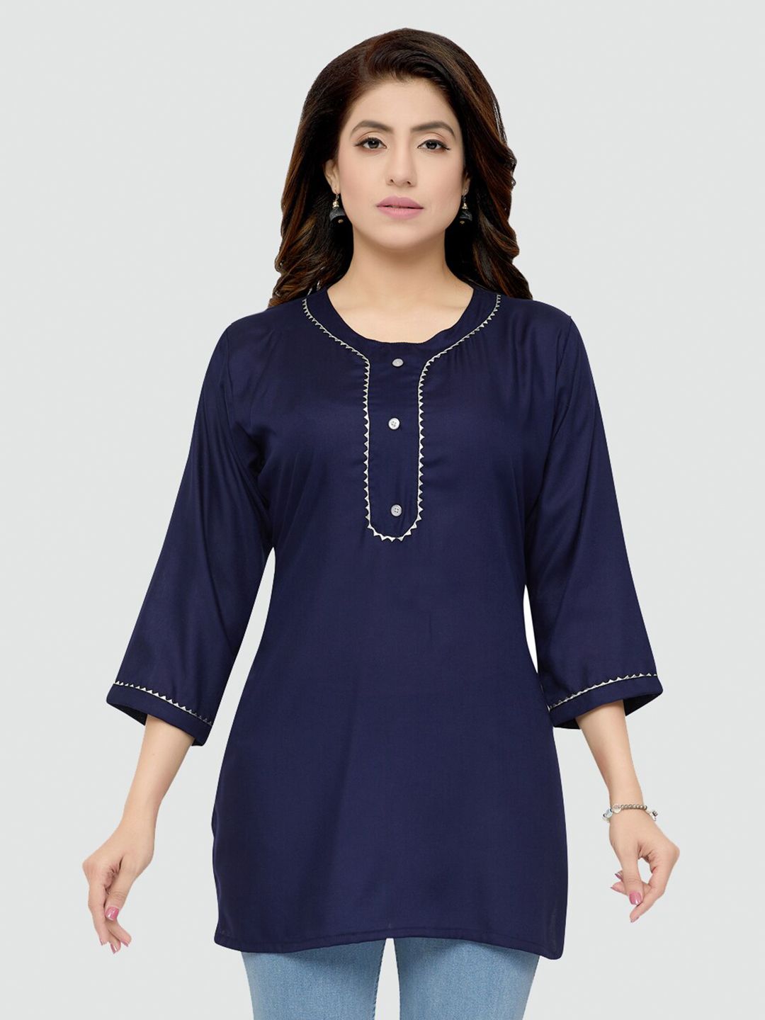 Saree Swarg Women Navy Blue Solid Kurti Price in India