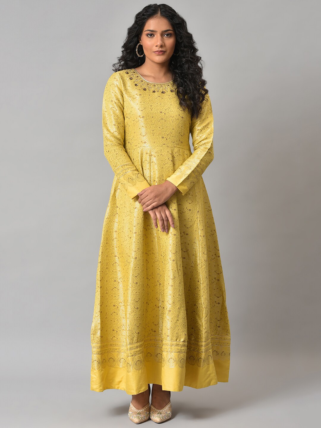 WISHFUL Yellow Ethnic Maxi Dress Price in India