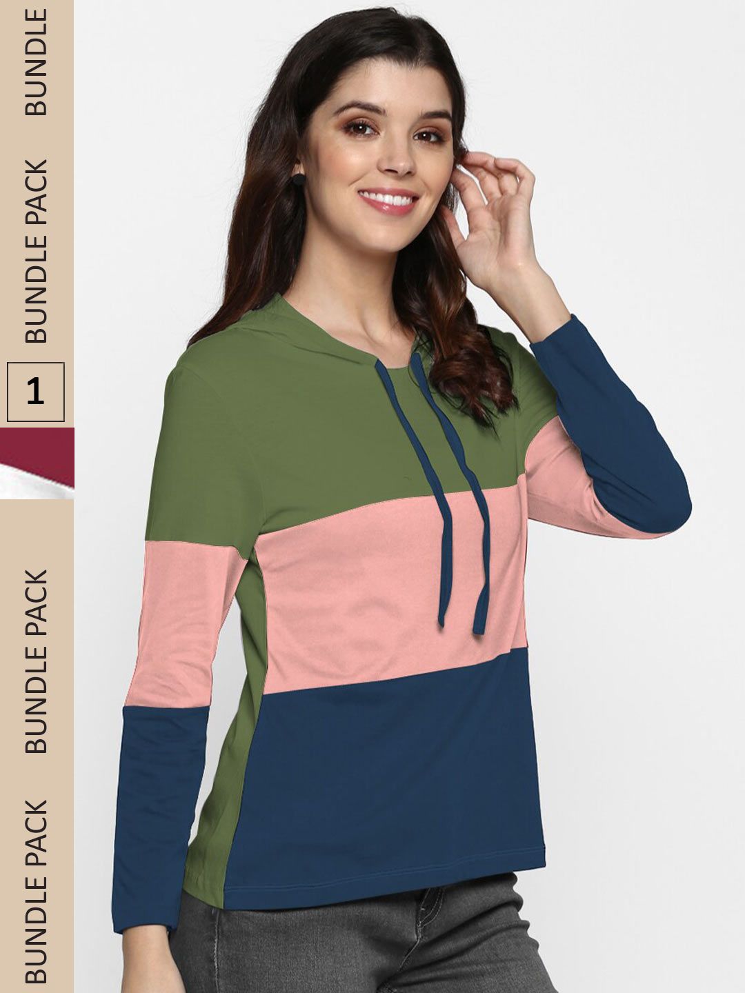SHARKTRIBE Women Pack of 2 Green & Peach-Coloured Colourblocked Top Price in India