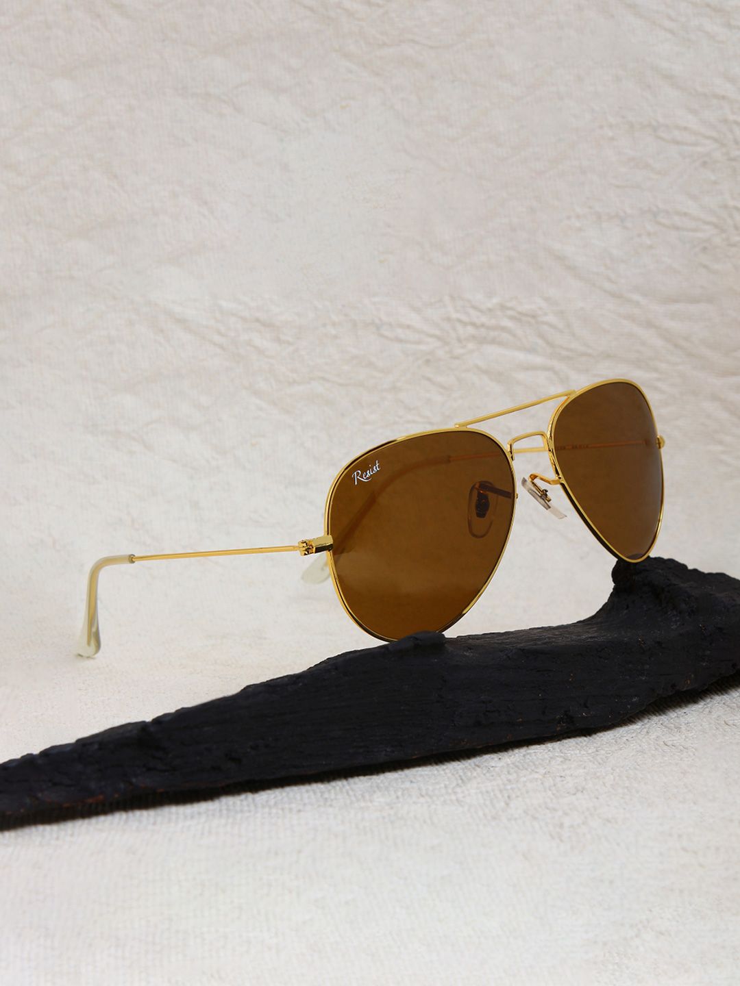 RESIST EYEWEAR Unisex Brown Lens & Gold-Toned Aviator Sunglasses with UV Protected Lens