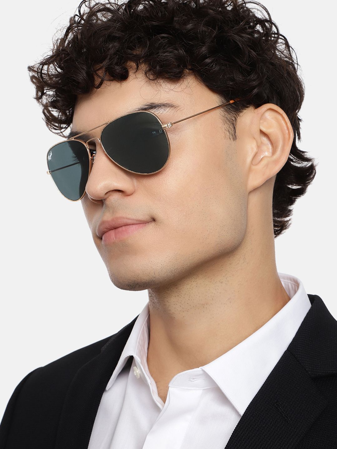 RESIST EYEWEAR Unisex Black Lens & Gold-Toned Aviator Sunglasses with UV Protected Lens