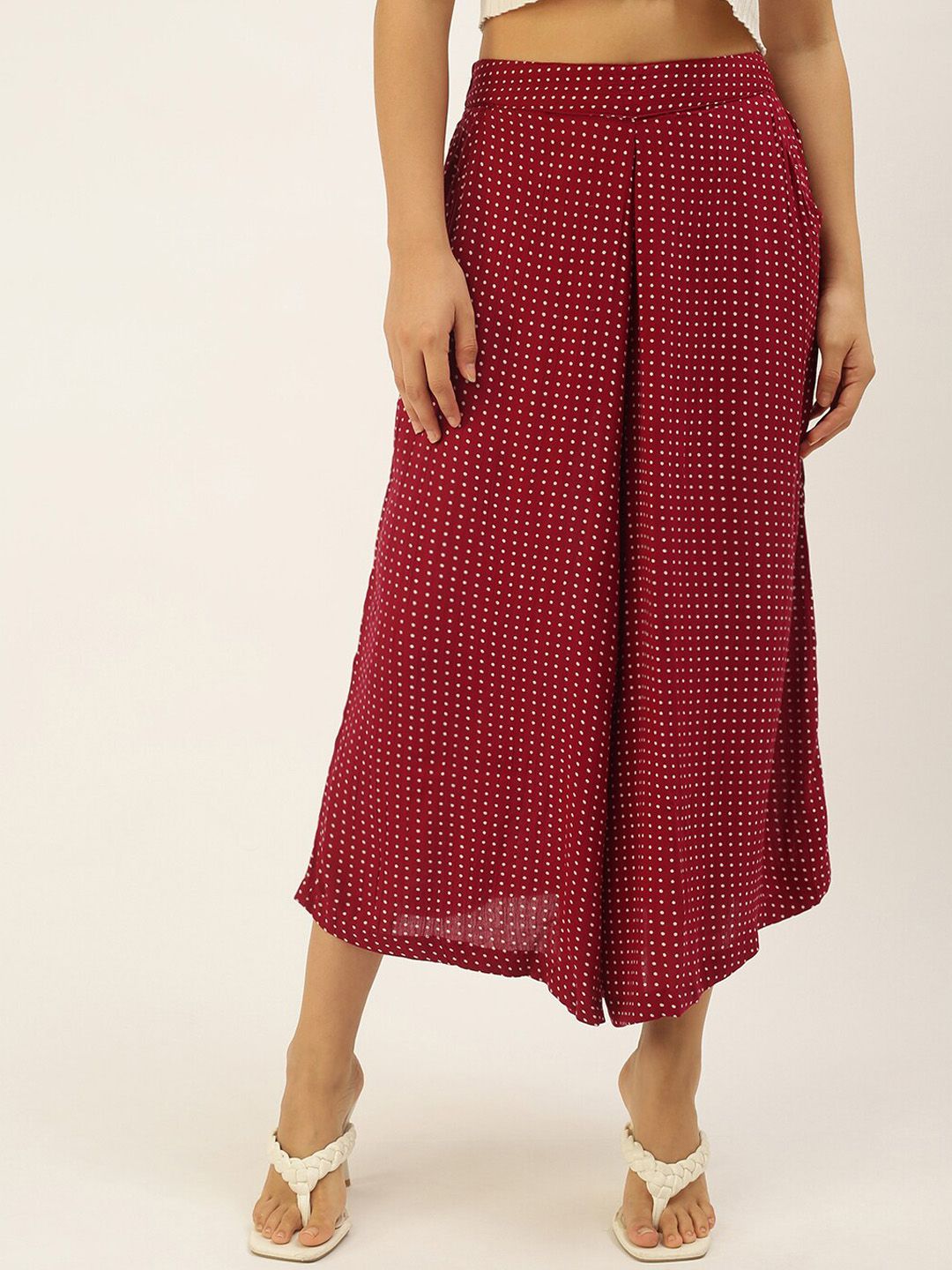 De Moza Women Maroon Printed Culottes Trousers Price in India