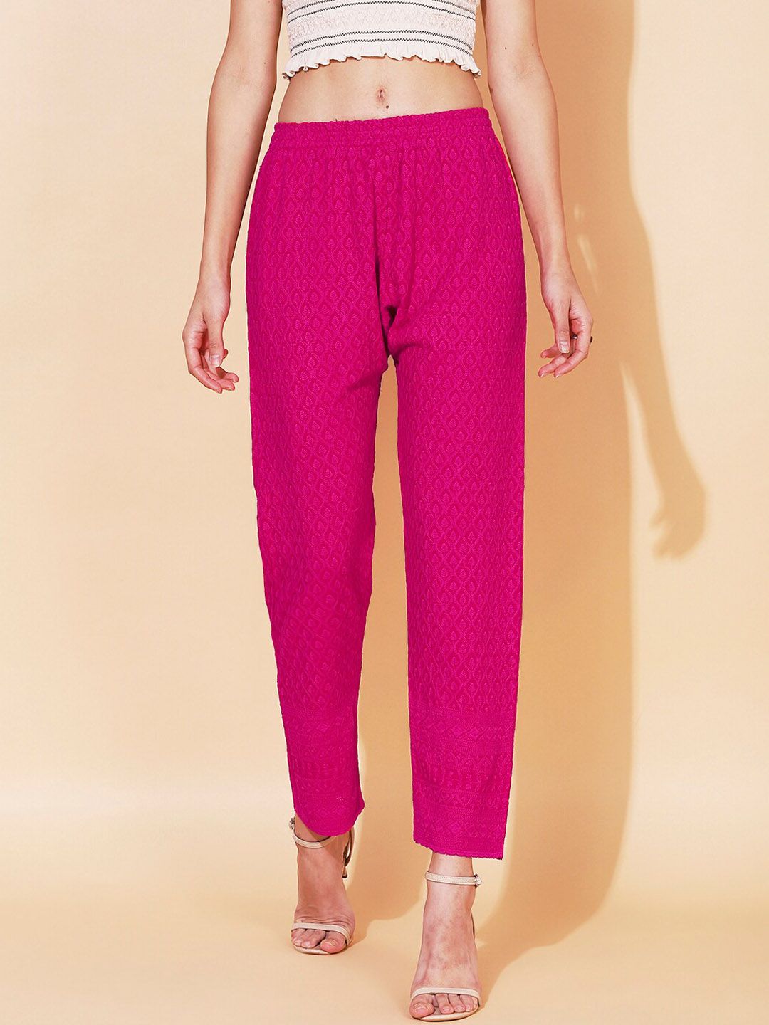 FASHOR Women Pink Straight Fit Trousers Price in India