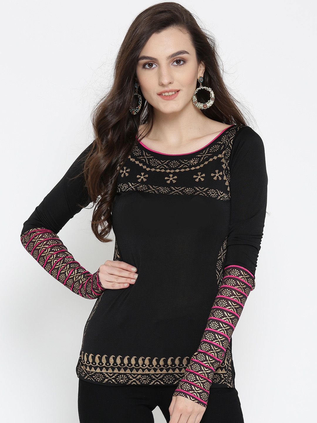 Ira Soleil Women Black Printed Fitted Top Price in India