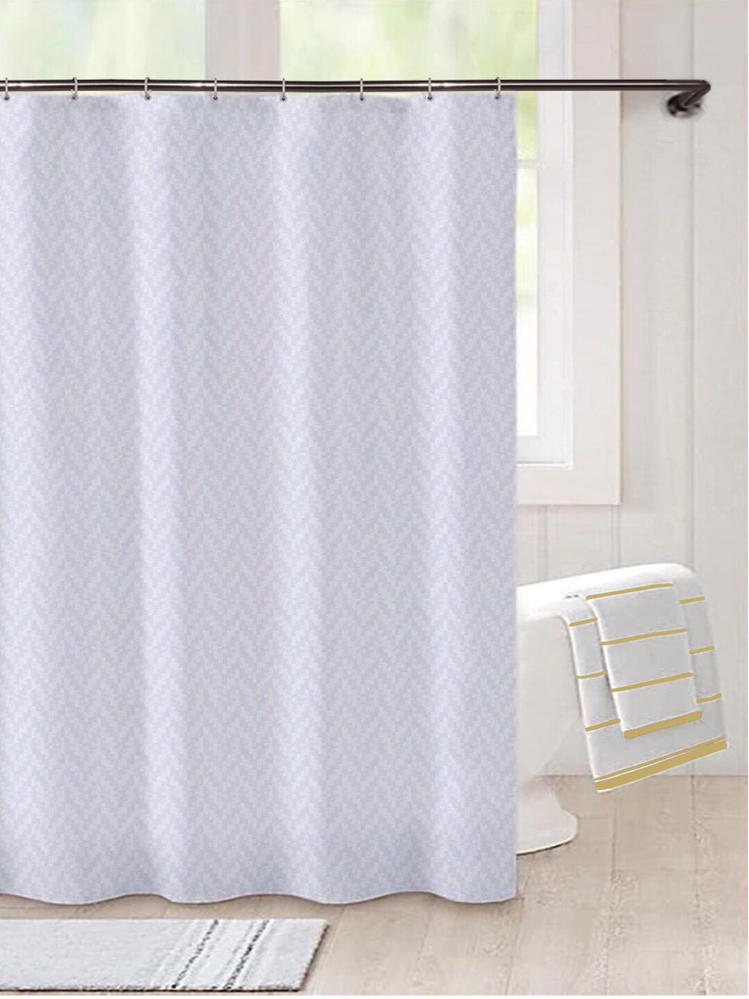 Lushomes White Self Design Shower Curtains