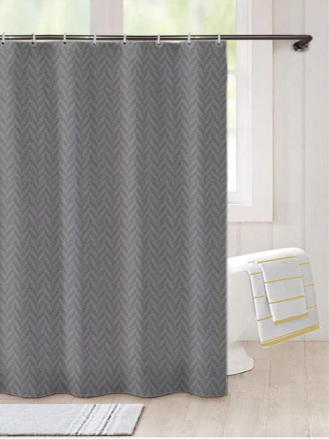 Lushomes Grey Self Design Shower Curtain with Eyelets