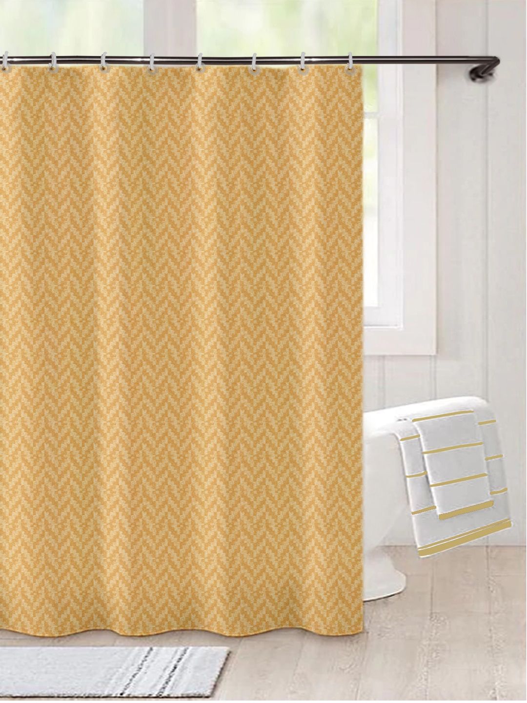 Lushomes Orange Self Design Shower Curtain with Eyelets