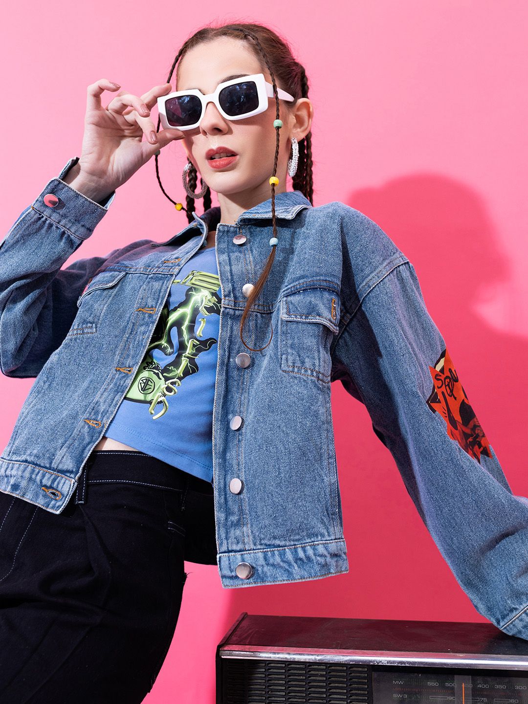 Buy Stylecast X Hersheinbox Women Graphic Printed Denim Jacket