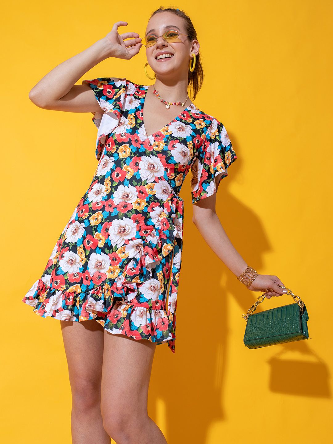 Stylecast X Hersheinbox Floral Printed Mini Wrap Dress Price in India