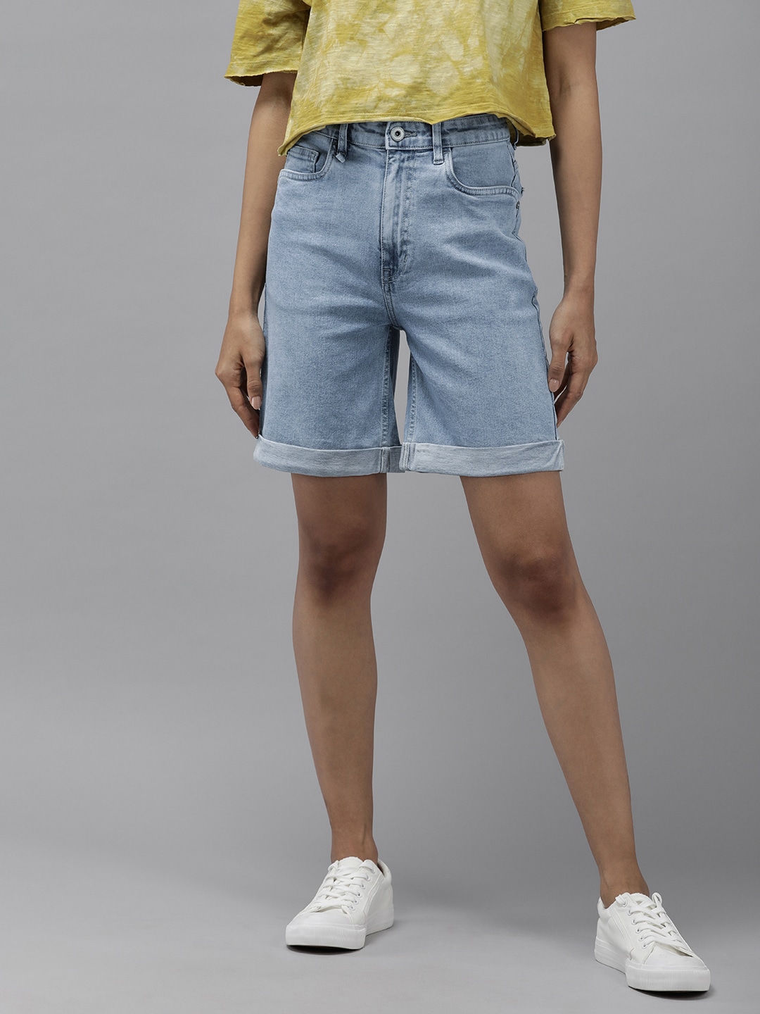 The Roadster Lifestyle Co. Women Solid High-Rise Denim Shorts Price in India