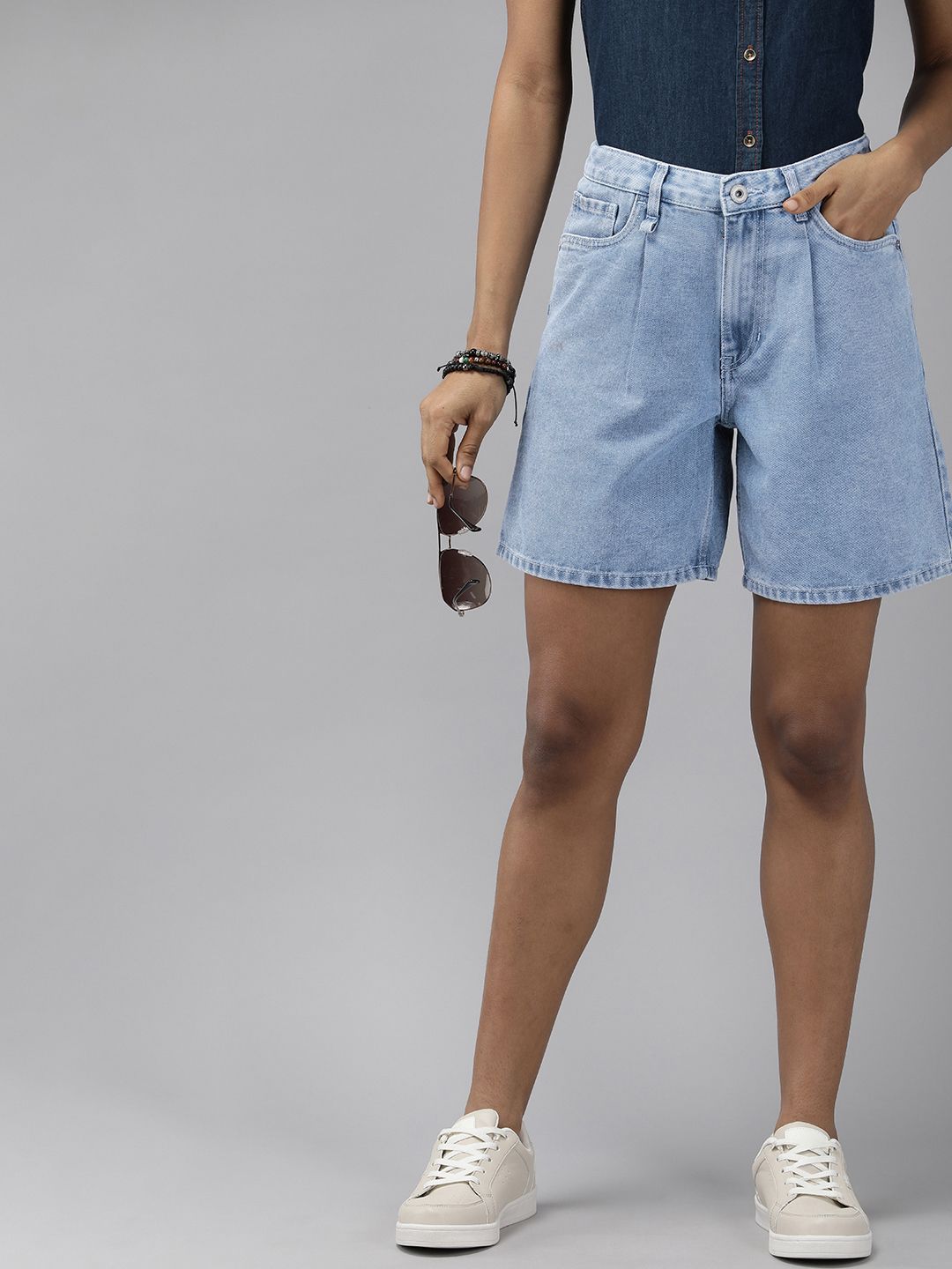 The Roadster Life Co. Women High-Rise Pure Cotton Denim Shorts Price in India