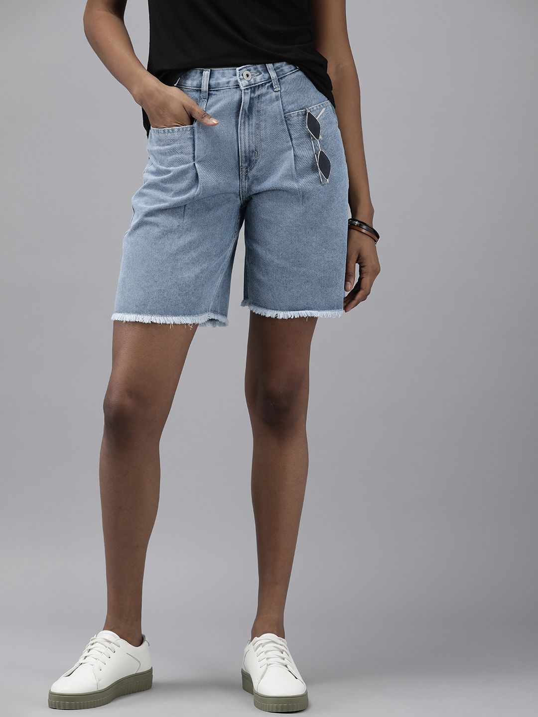 The Roadster Life Co. Women High-Rise Pure Cotton Denim Bermuda Shorts Price in India