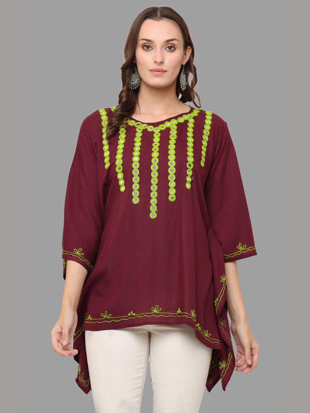 SAAKAA Women Maroon Kaftan Top Price in India