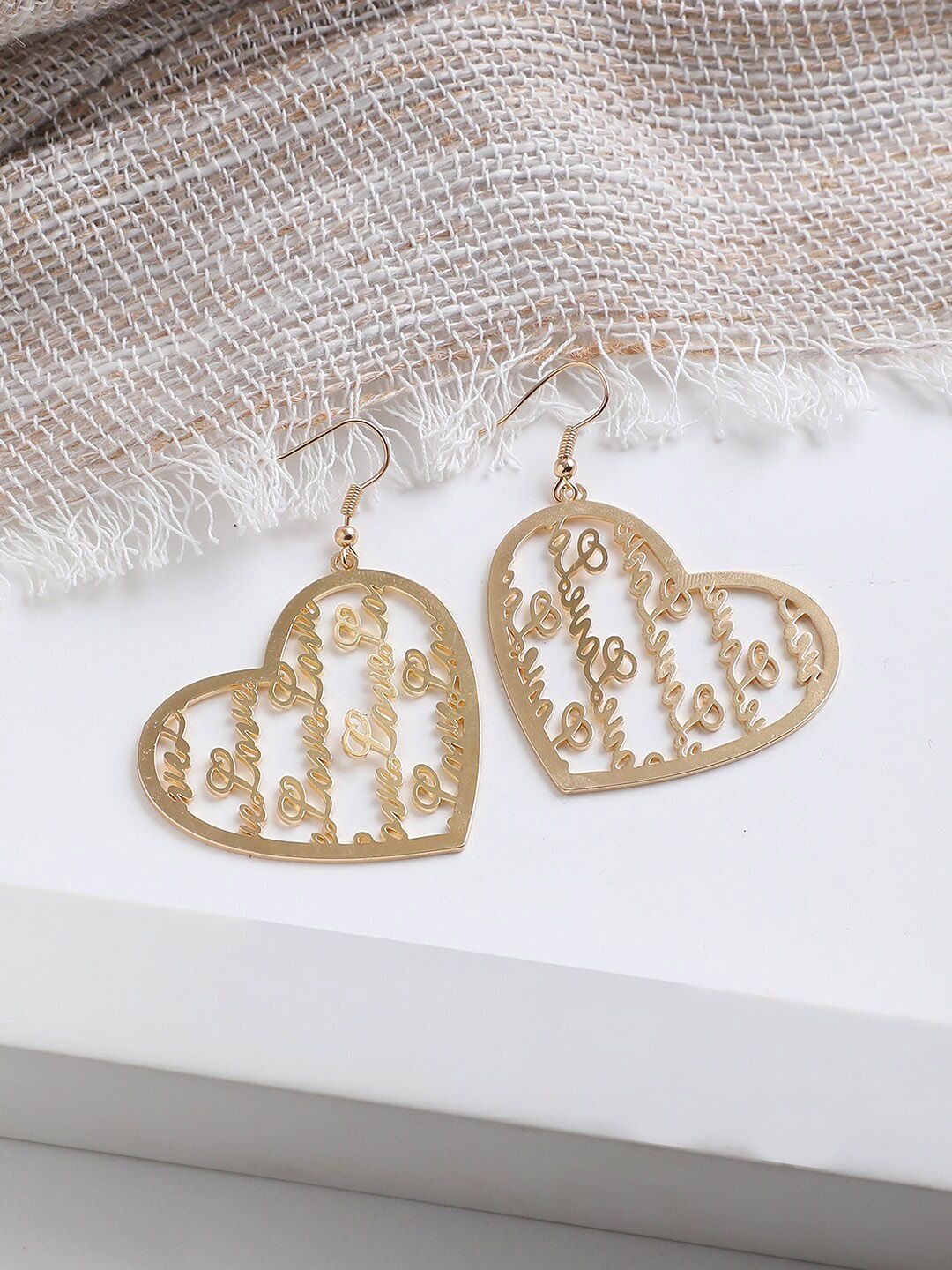 SOHI Gold-Toned Contemporary Gold-Plated Drop Earrings
