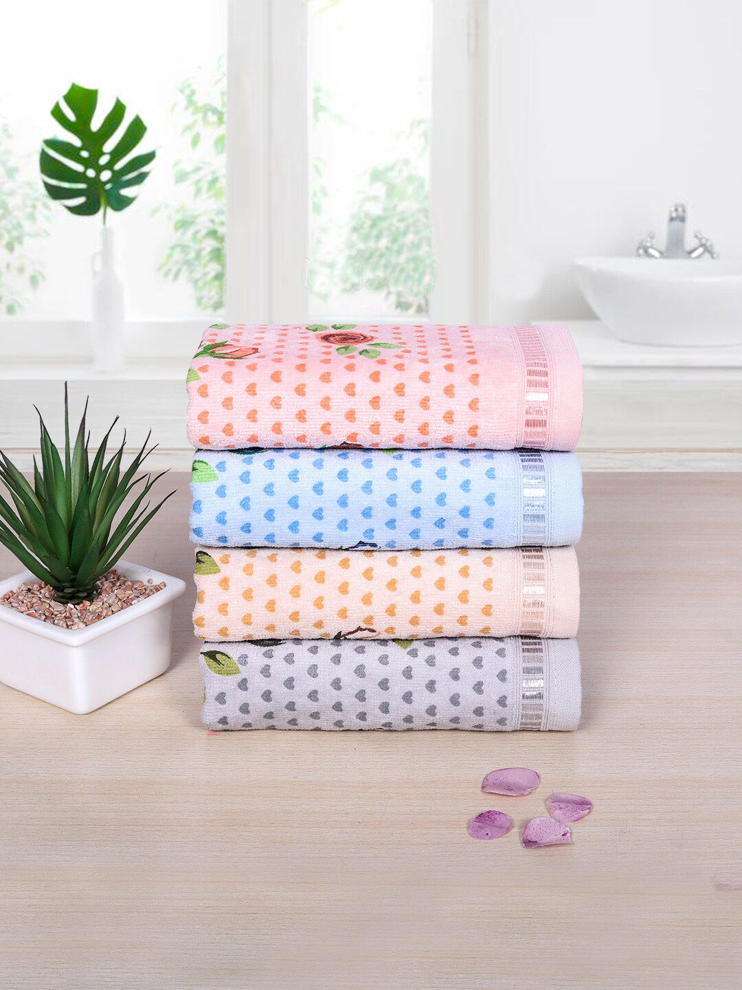 RANGOLI Set Of 4  Printed 450 GSM Pure Cotton Towel Set