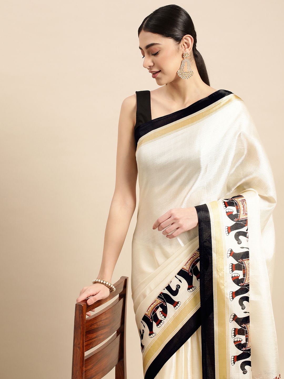 Anouk Ethnic Motifs Silk Blend Saree Price in India