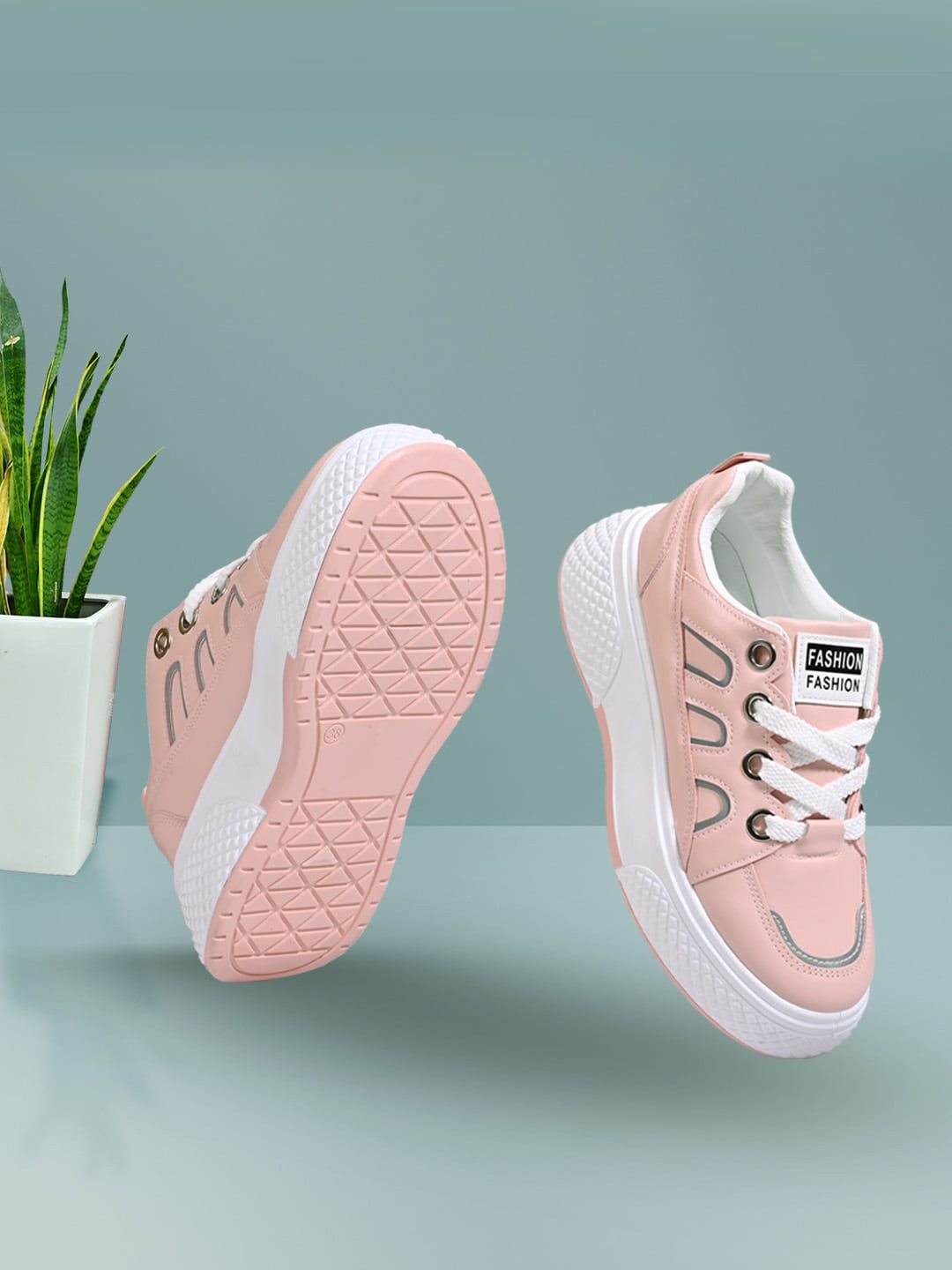 Jove Women Pink PU Casual Sneakers Price in India