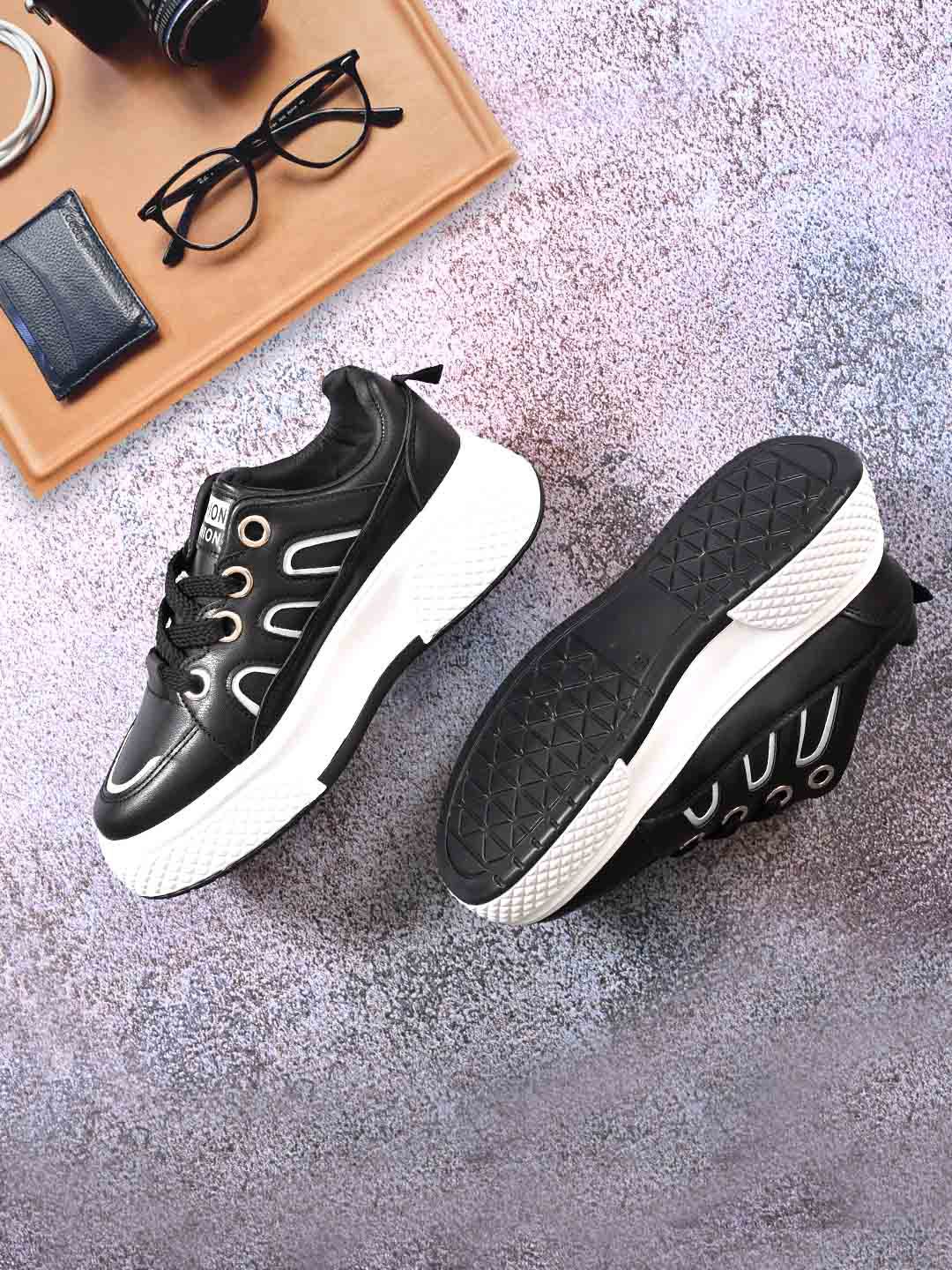 Jove Women Black PU Casual Sneakers Price in India