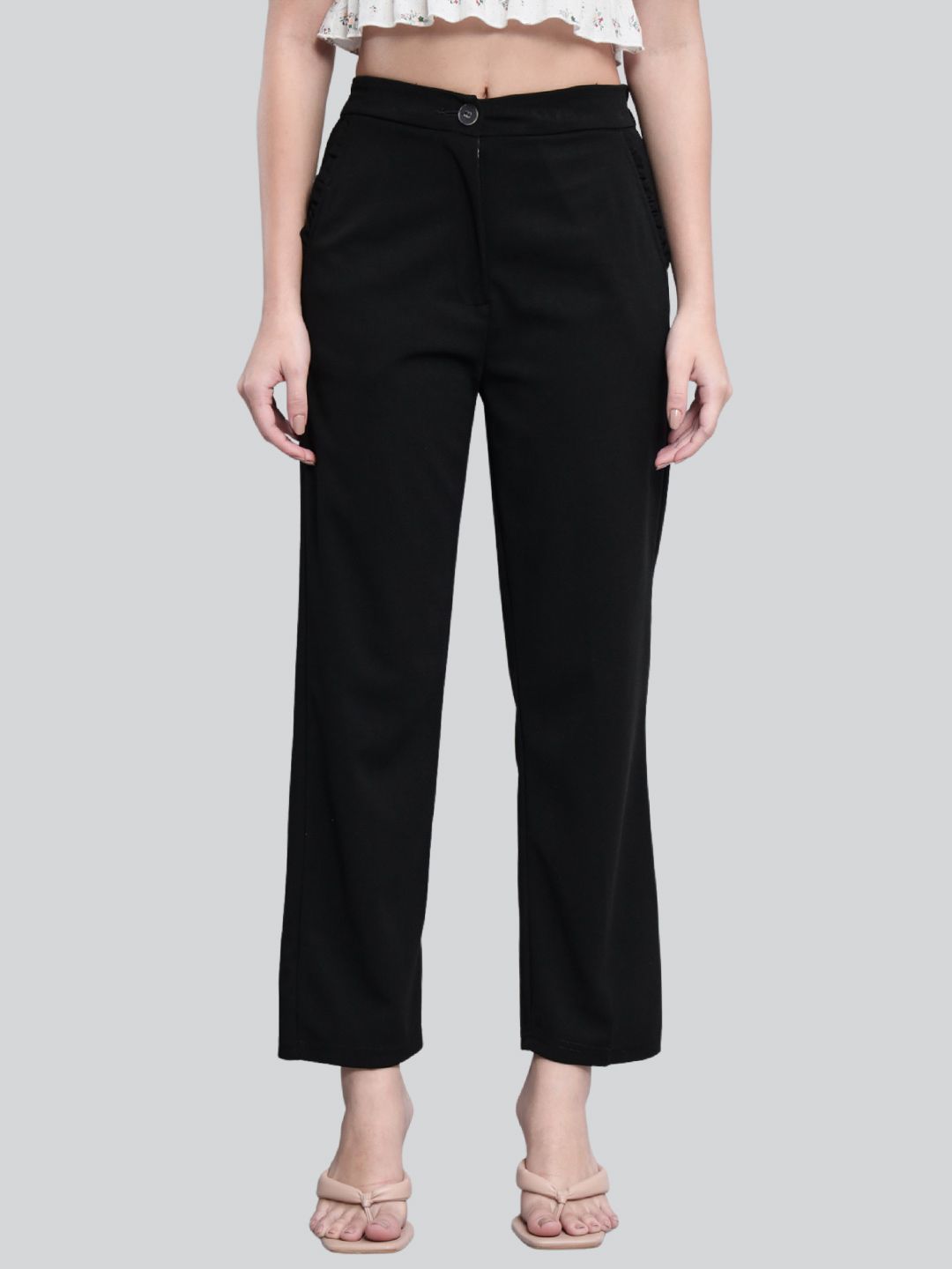 Q-rious Women Black Solid Trousers Price in India