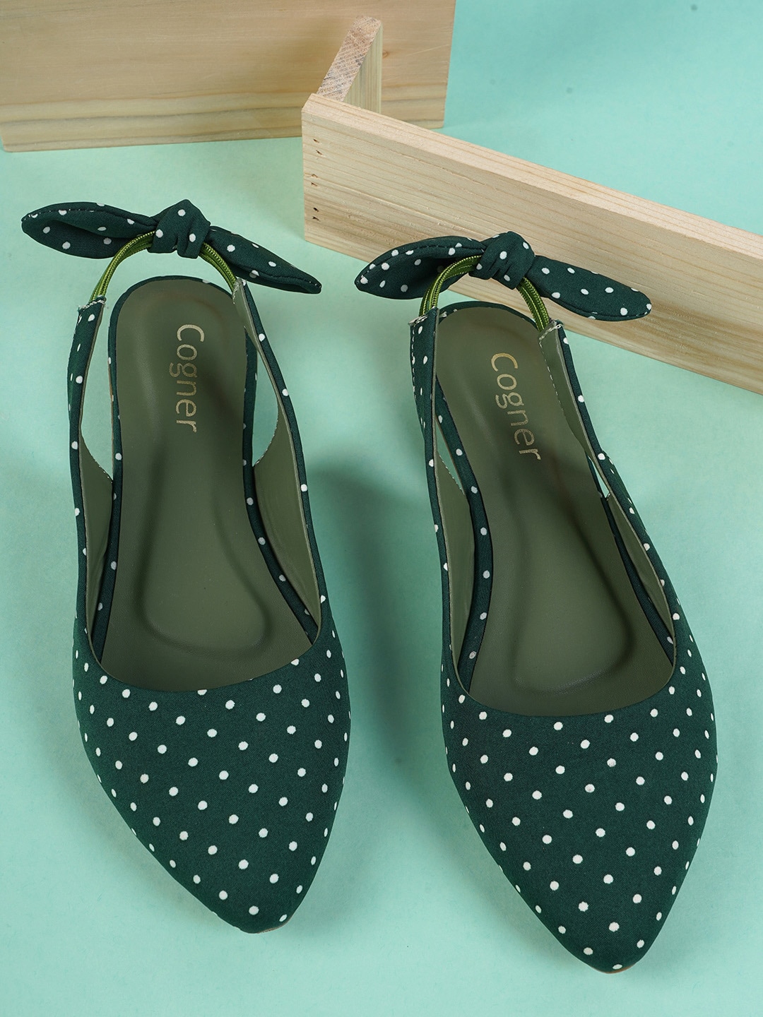 Cogner Women Green Printed Ballerinas with Laser Cuts Flats Price in India