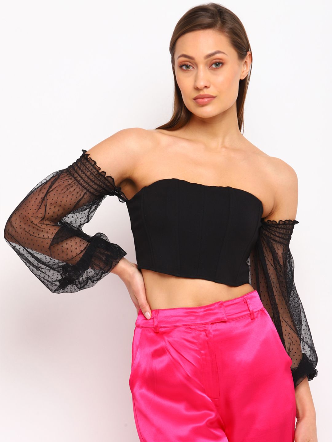 COVER STORY Black Off-Shoulder Tube Crop Top Price in India