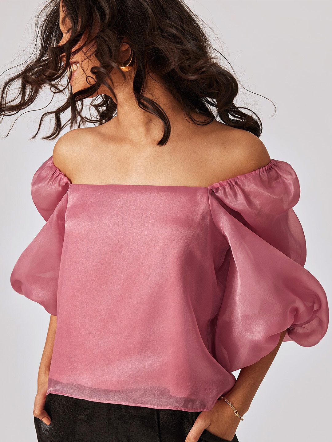The Label Life Pink Off-Shoulder Bardot Top Price in India