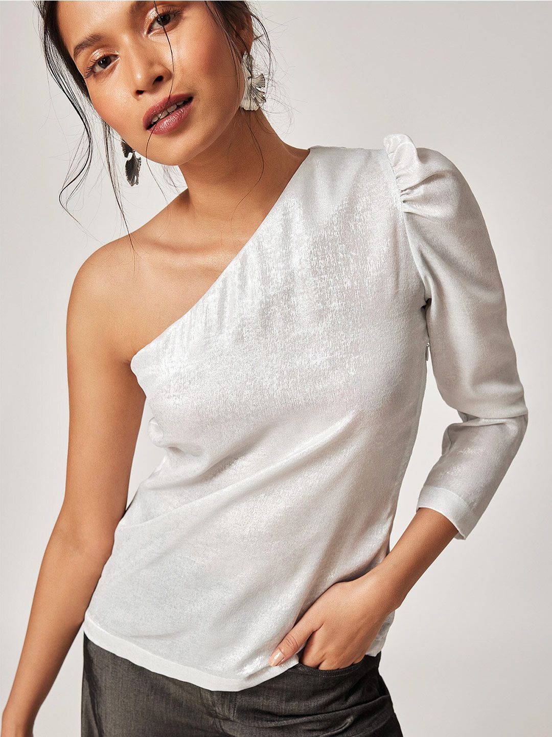 The Label Life White One Shoulder Satin Top Price in India