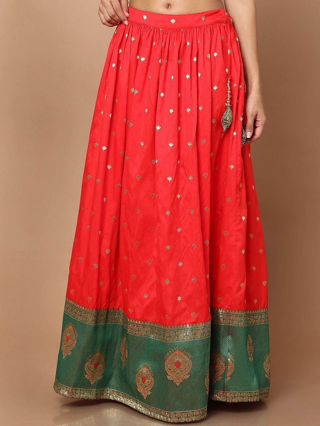 SALWAR STUDIO Women Red Brocade Printed Flared Skirt Price in India